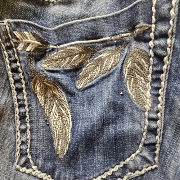 Cowgirl Tuff Women's Blue Jeans Feather Arrow Pattern 38 X 35 Denim Preowned - Picture 11 of 12